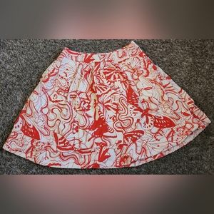Anthropologie Fei Red/White Butterfly Skirt Size 4